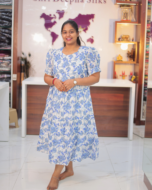 Printed Hakoba Cotton Puff Midi - ASMD12