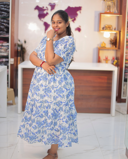 Printed Hakoba Cotton Puff Midi - ASMD12
