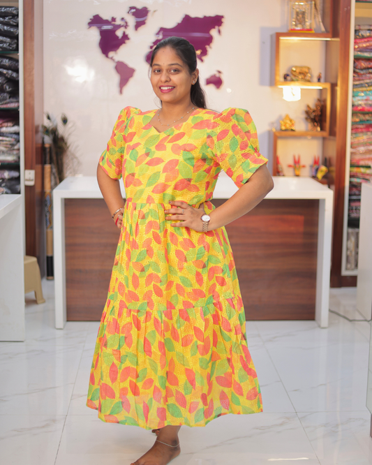 Printed Hakoba Cotton Puff Midi - ASMD11