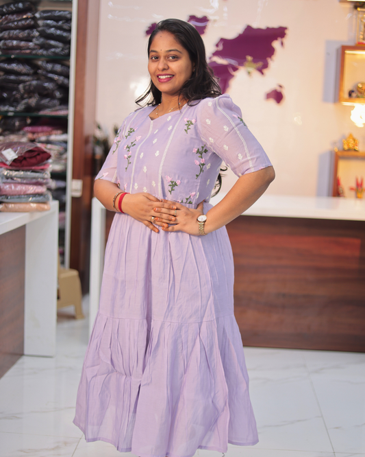 Chanderi Silk Thread Embroidery Puff Midi - ASMD08