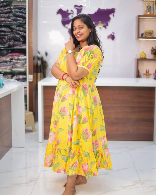 Jaipur Cotton Golden Yellow Puff Midi - STMD05