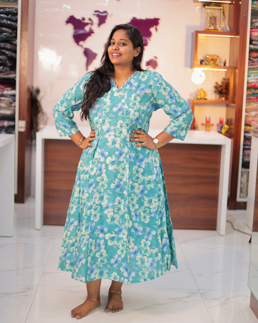 Modal Silk V Neck Blue Kalli Kurti - EIAK02