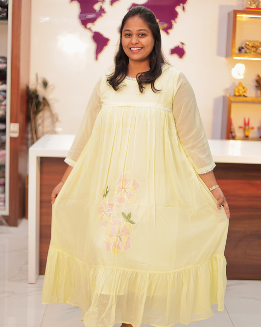 Bridgerton Pastel Yellow Georgette Maxi - ALMX01
