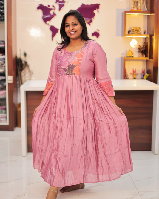 Bridgerton Pastel Dusty Rose Silk Maxi - ALMX11