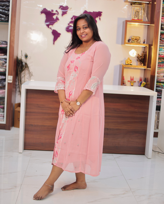 Bridgerton Pastel Peach Georgette Maxi - ALMX06