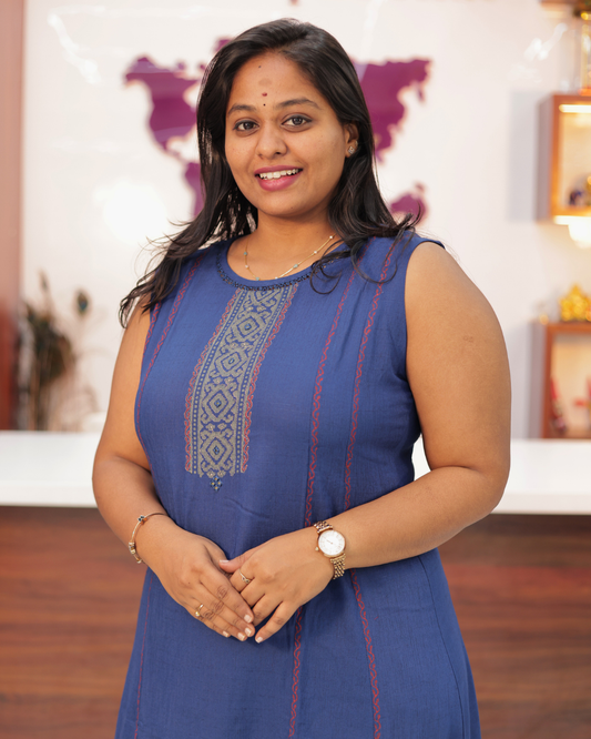 Hand Block Hand Embroidery Soft Cotton with Silky touch Blue Co Ord Set - IBCS01