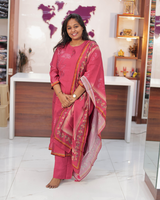 Pure Muslin Elegant Embroidery 3 Pcs Salwar Set - IBSS05