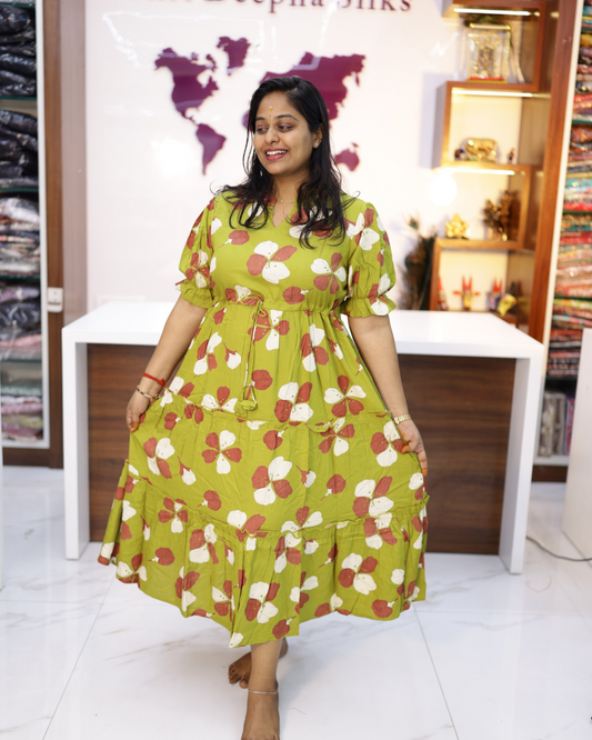 Budget Friendly Plus Size Spun Cotton Adjustable Waist Tie 3 Layered Midi - PSMD01
