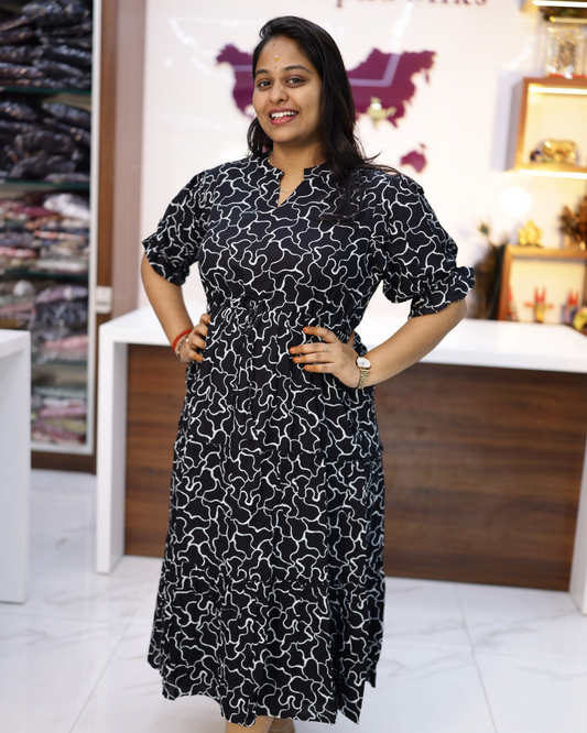 Budget Friendly Plus Size Spun Cotton Adjustable Waist Tie 3 Layered Midi - PSMD03
