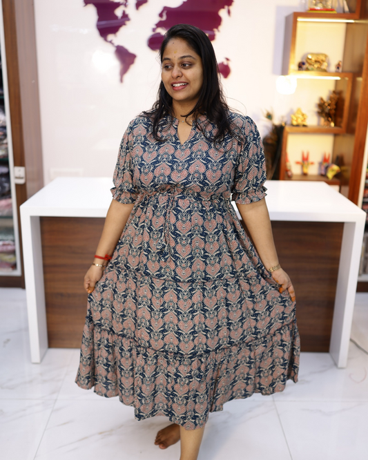 Budget Friendly Plus Size Spun Cotton Adjustable Waist Tie 3 Layered Midi - PSMD06
