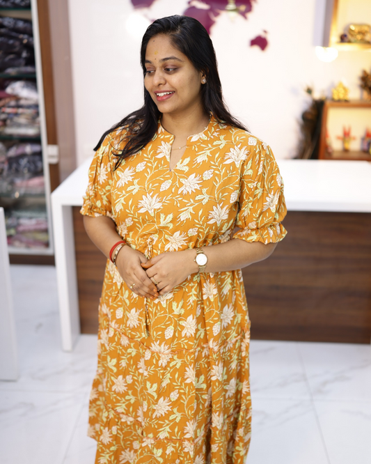 Budget Friendly Plus Size Spun Cotton Adjustable Waist Tie 3 Layered Midi - PSMD08