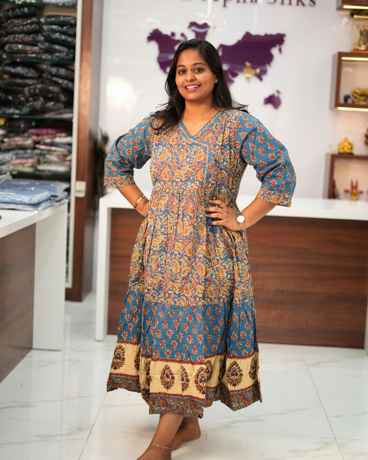 Jaipur Cotton Blue Kalamkari Midi - BKMD05