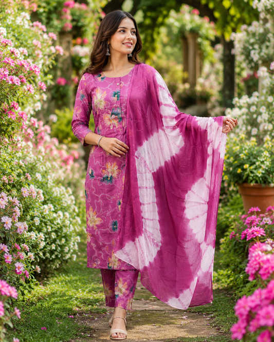 Vatican Silk Fluorescent Mauve Purple 3 Pcs Salwar Set - JVSS01
