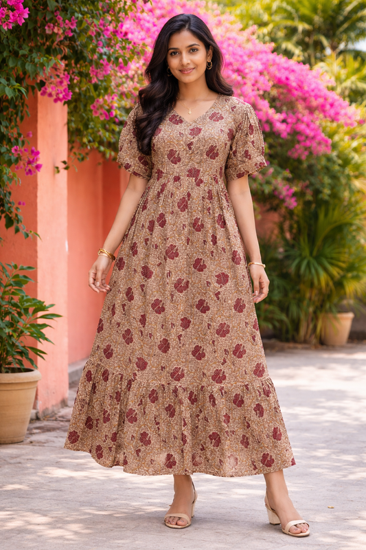 Kalamkari Cotton Puff Midi - KKMD07