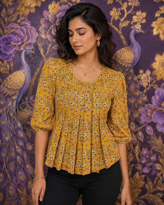 Golden Garden Peplum Short Top - HMST01