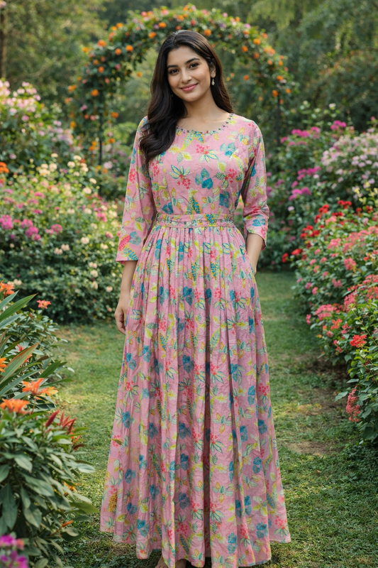 Vintage Floral Pink Sequence Maxi