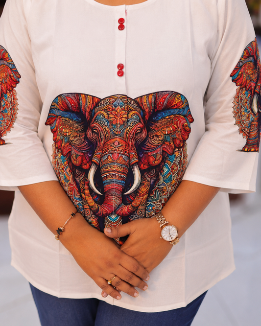 Boho Style Summer Majestic Elephant Short Top - BKST31