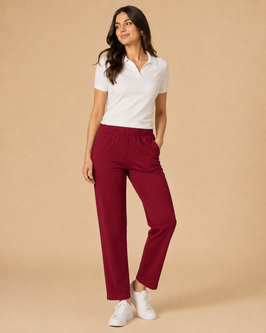 Stretchable Straight Pant With Pocket - Maroon
