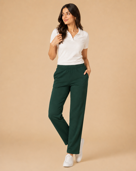 Stretchable Straight Pant With Pocket - Forest Green