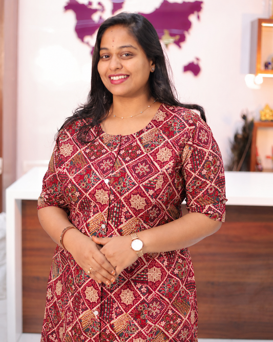 Budget Friendly Marron Heritage Diamond Plus Size Aline Kurti - PSAK22