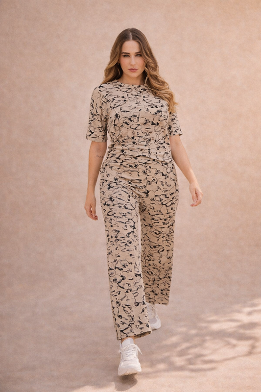 Trendy Vacation Cream Short Co Ord Set - TVSC33