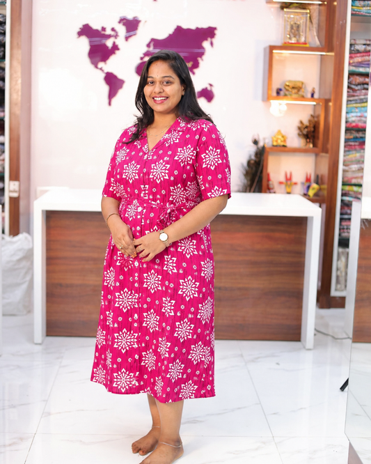 All Over Block Print Pink Aline Kurti - PGAK04