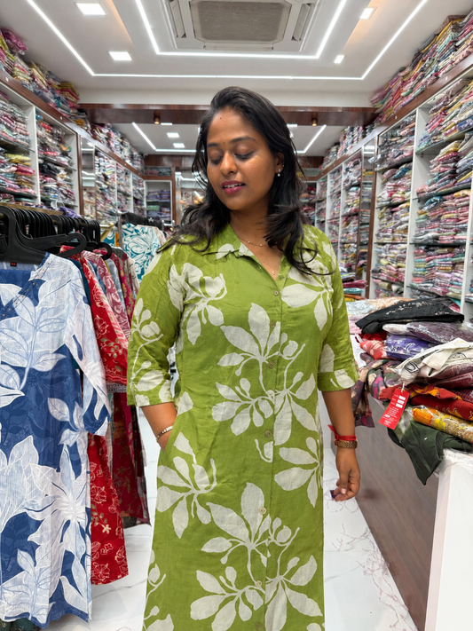 Pistachio Green Hibiscus Leaf Flex Cotton Co Ord Set - JVCS02