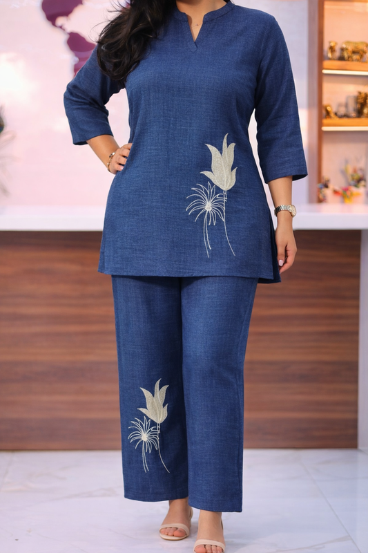 Trendy Vacation Blue Flower Short Co Ord Set- TVSC36