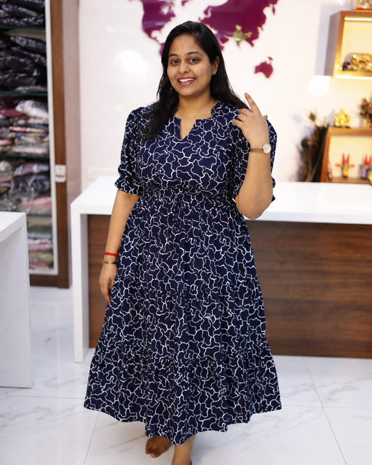 Budget Friendly Plus Size Spun Cotton Adjustable Waist Tie 3 Layered Midi - PSMD10