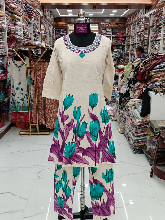 Cream Khadi Cotton Short Co Ord Set - JVSC03