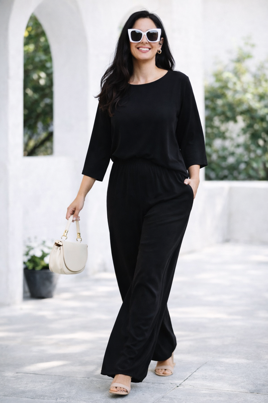Trendy Vacation Black Plain Short Co Ord Set - TVSC28