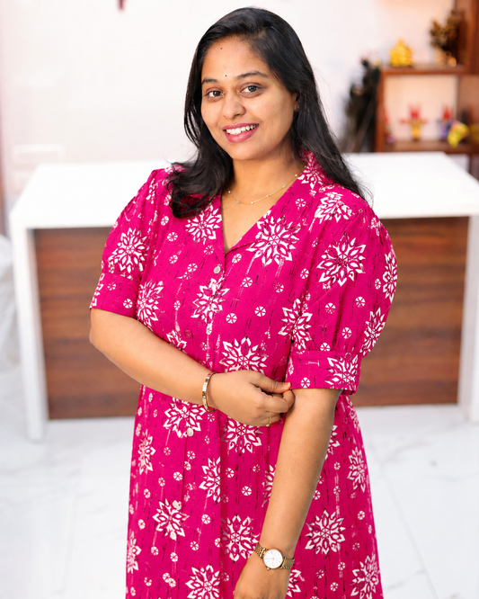 All Over Block Print Pink Aline Kurti - PGAK04