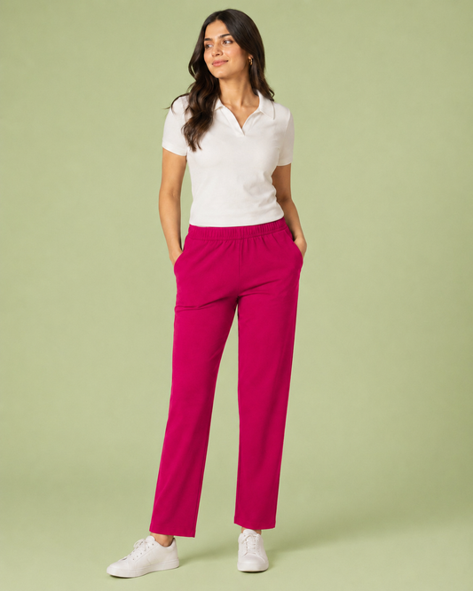 Stretchable Straight Pant With Pocket - Pink