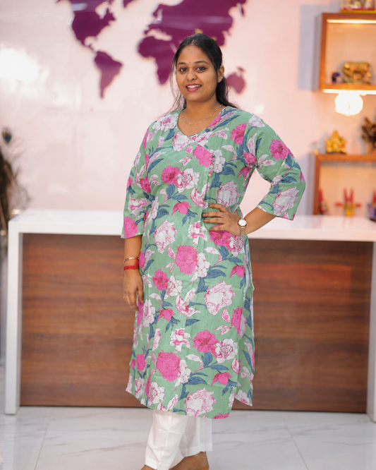 Jaipur Cotton Olive Green Straight Cut Kurti - CPSK11