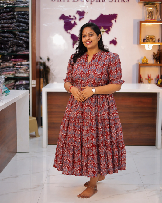 Budget Friendly Plus Size Spun Cotton Adjustable Waist Tie 3 Layered Midi - PSMD09