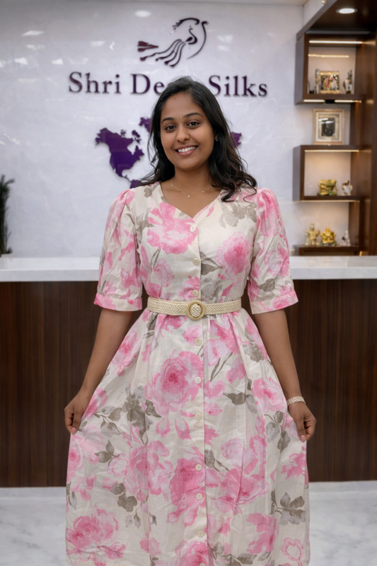 Cream and Pink Western Midi - WNMD42