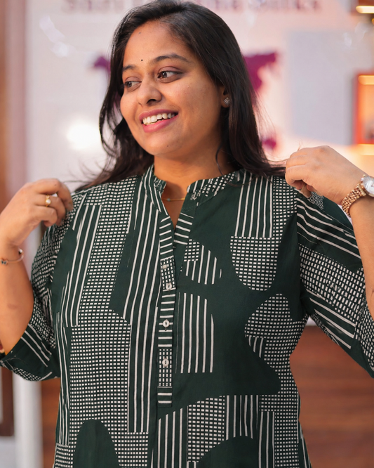 Deep Forest Green with Grid & Stripe Short Top - ZLST06
