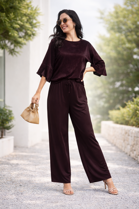 Trendy Vacation Meroon Plain Short Co Ord Set- TVSC40