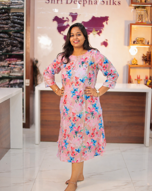 Bright & Vibrant Soft Linen Cotton Aline Kurti - AVAK31