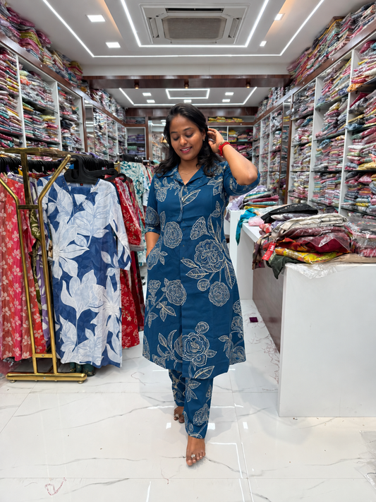 Aline Collar Neck Spun Cotton Co Ord Set - JVCS23