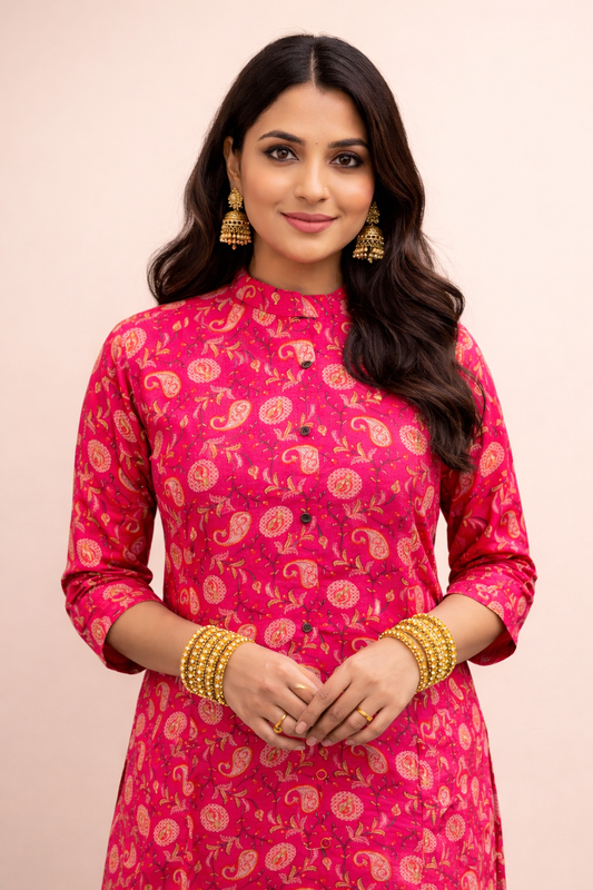 Vatican Silk Rani Pink Aline Kurti - ALKT53