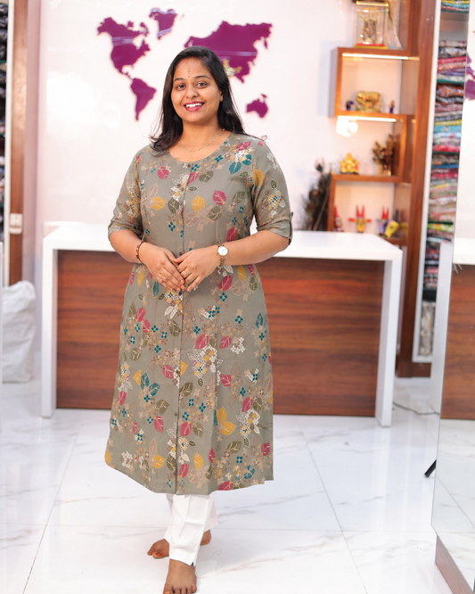 Budget Friendly Dusty Olive Grey Plus Size Aline Kurti - PSAK25