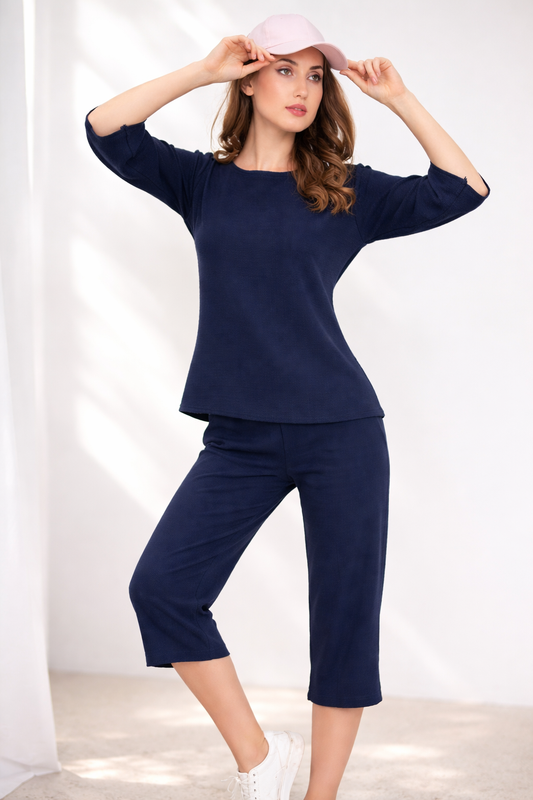 Trendy Vacation Blue Plain Short Co Ord Set- TVSC37