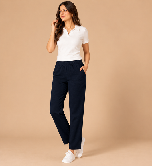 Stretchable Straight Pant With Pocket - Midnight Navy