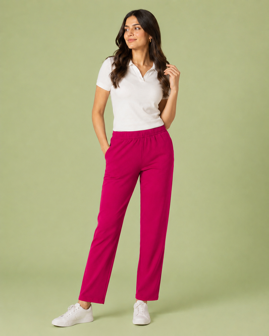 Stretchable Straight Pant With Pocket - Pink