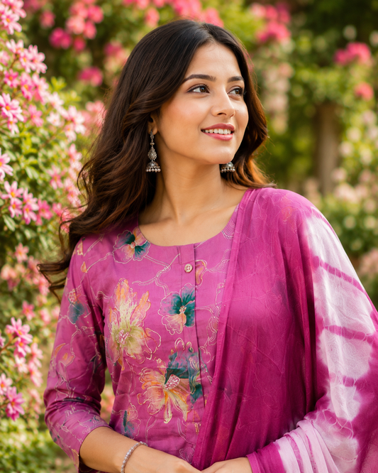 Vatican Silk Fluorescent Mauve Purple 3 Pcs Salwar Set - JVSS01