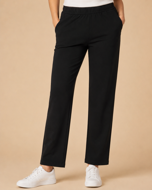 Stretchable Straight Pant With Pocket - Black