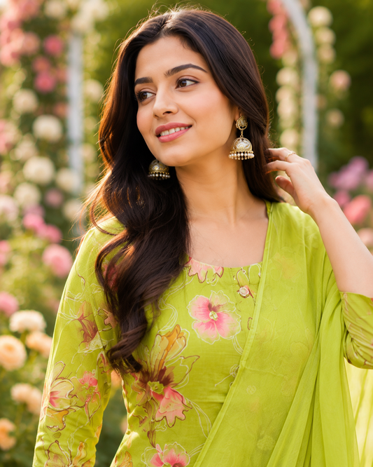 Vatican Silk Fluorescent Lime Green 3 Pcs Salwar Set - JVSS02