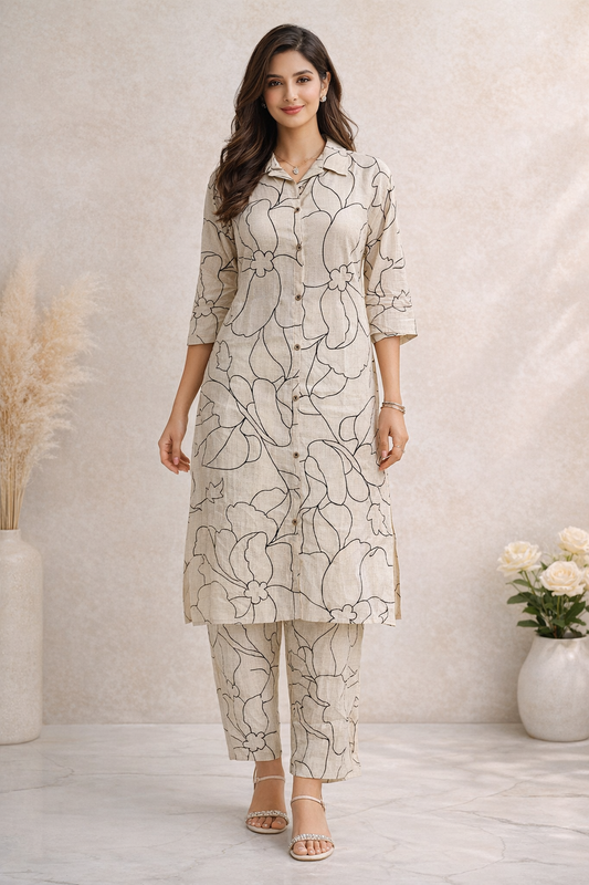 Aline Collar Neck Vatican Silk Co Ord Set - ACCS23