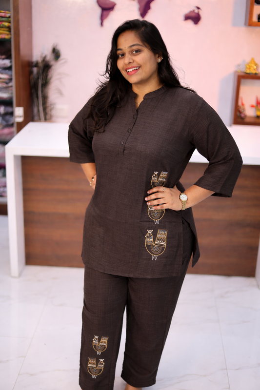 Trendy Vacation Brown Bird Short Co Ord Set - TVSC11